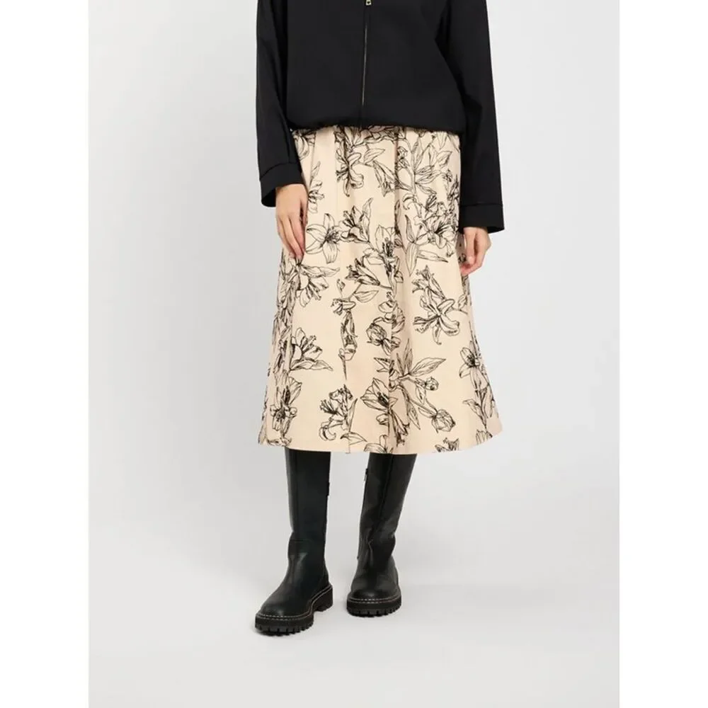 Twinset U&B Women Twinset U&B Floral Print Stretch-Cotton A-Line Midi Skirt